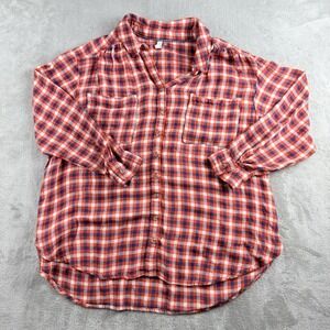 Pilcro Shirt Womens XL Red White Blue Plaid Flannel Wool Blend Relaxed Fit